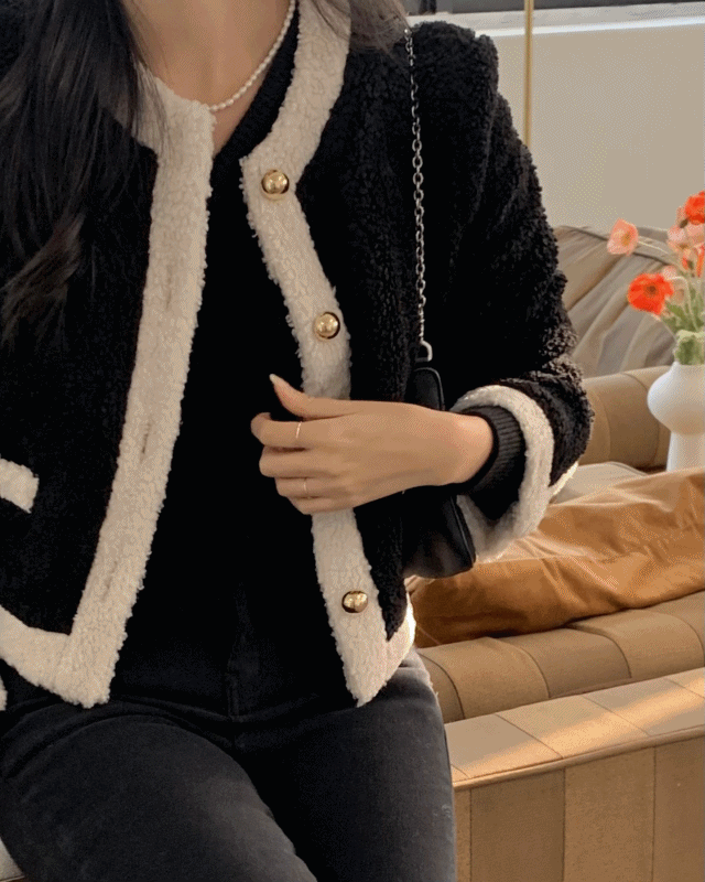에드린 배색 누빔 양털 트위드 숏 자켓 (2 color)